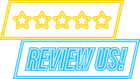 Review us user rating concept. Review and rate us stars neon